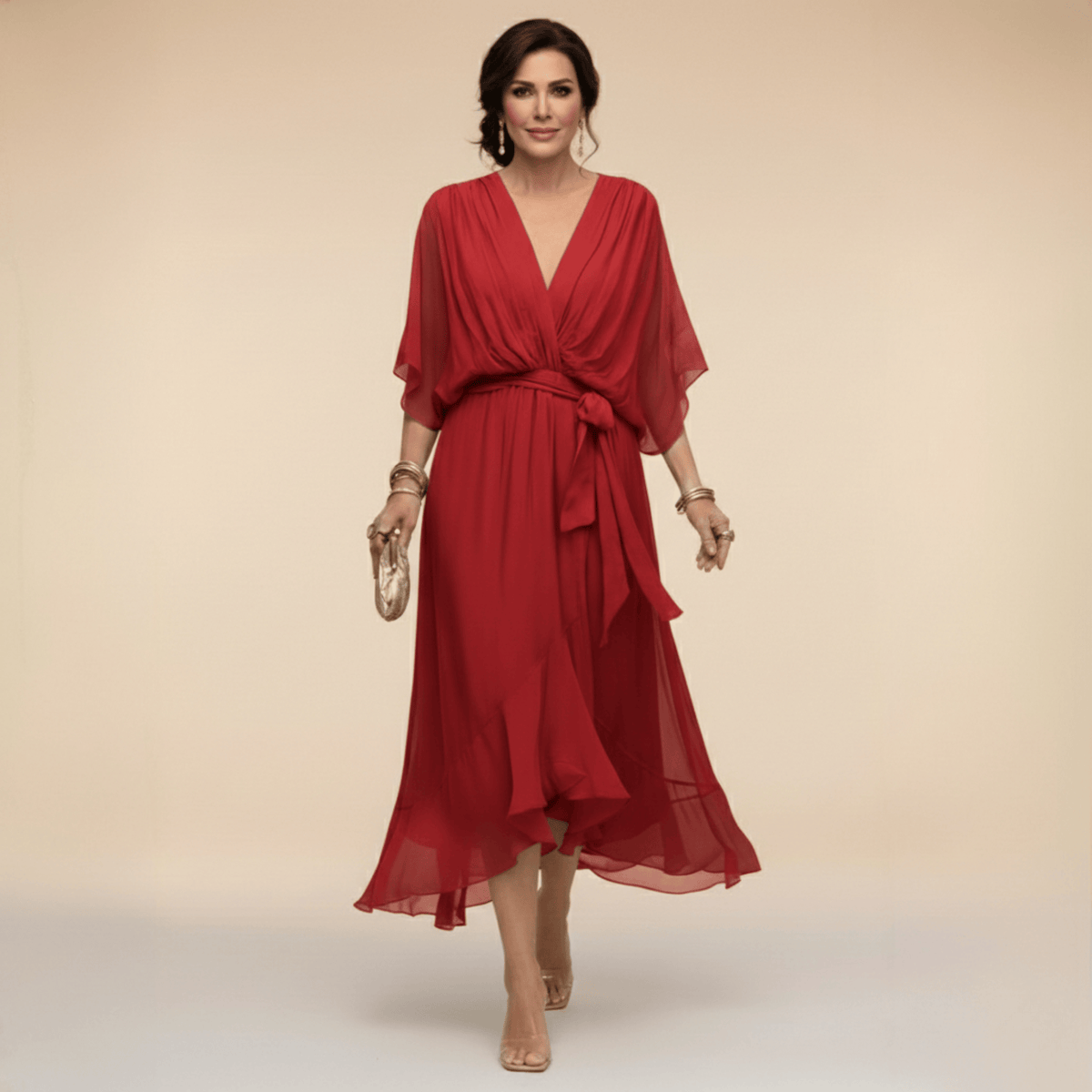 Mona V-Neck Dress by THE WHITMORE FAMILY, stylish sleeveless dress with a fitted waist and elegant V-neckline.