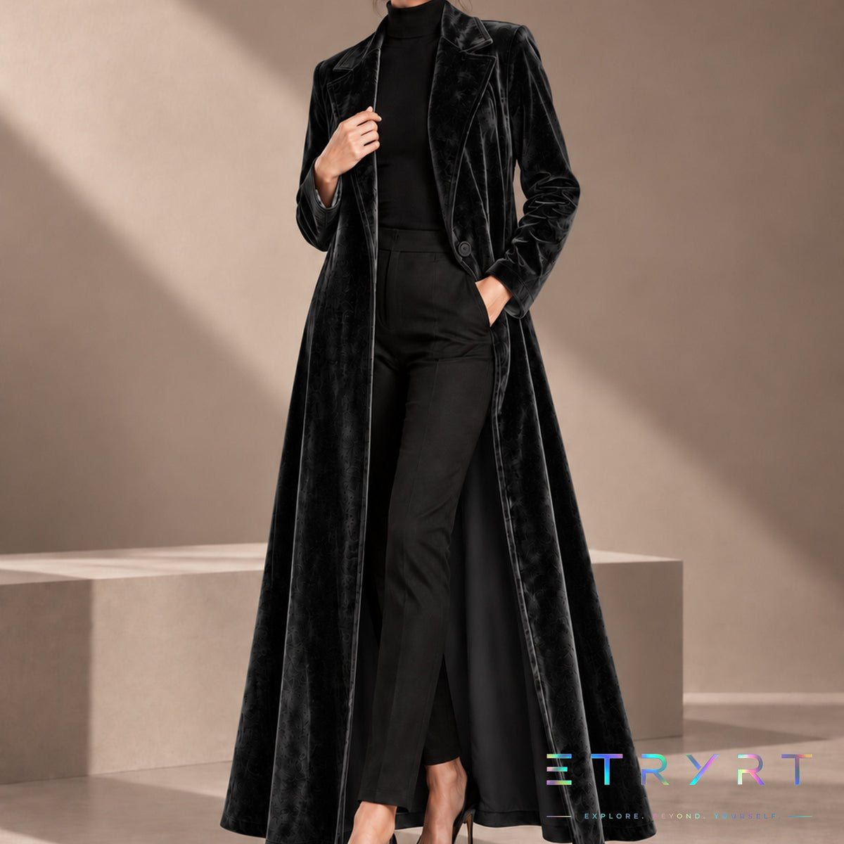 Beatrice | Velvet Open-Front Maxi Coat