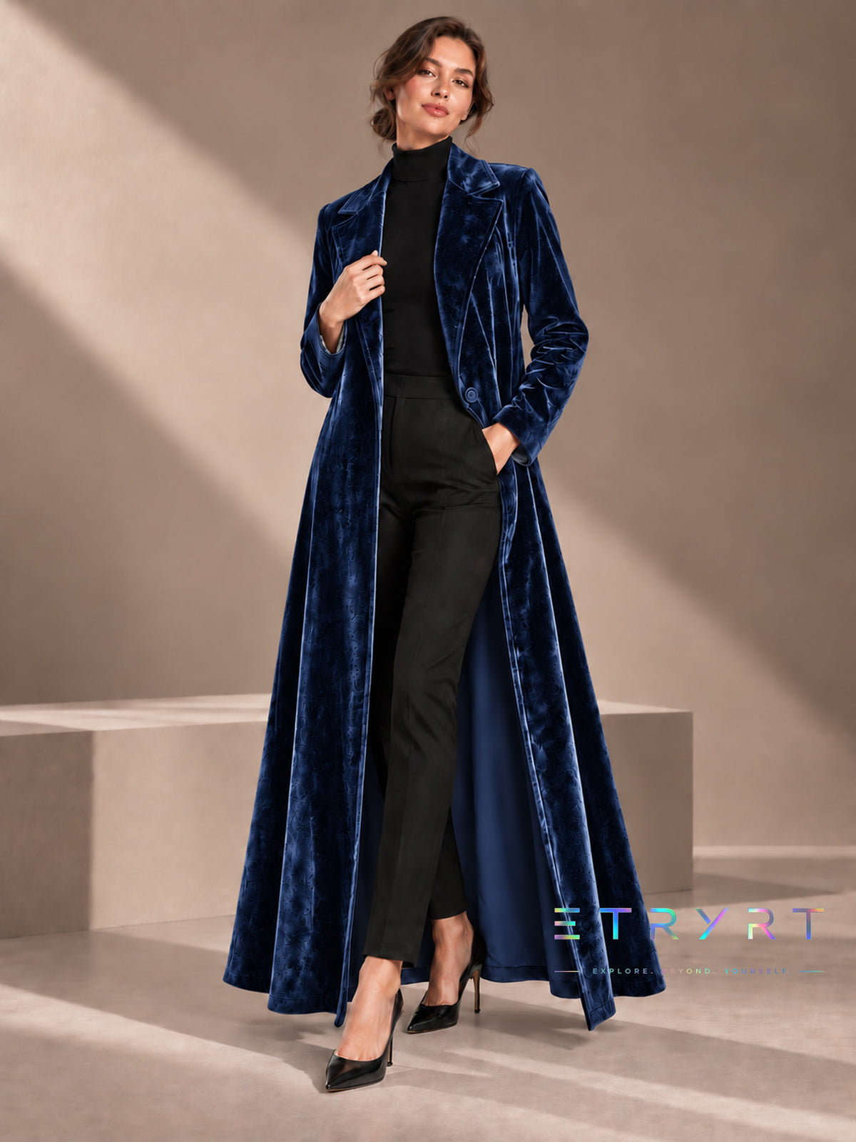 Beatrice | Velvet Open-Front Maxi Coat