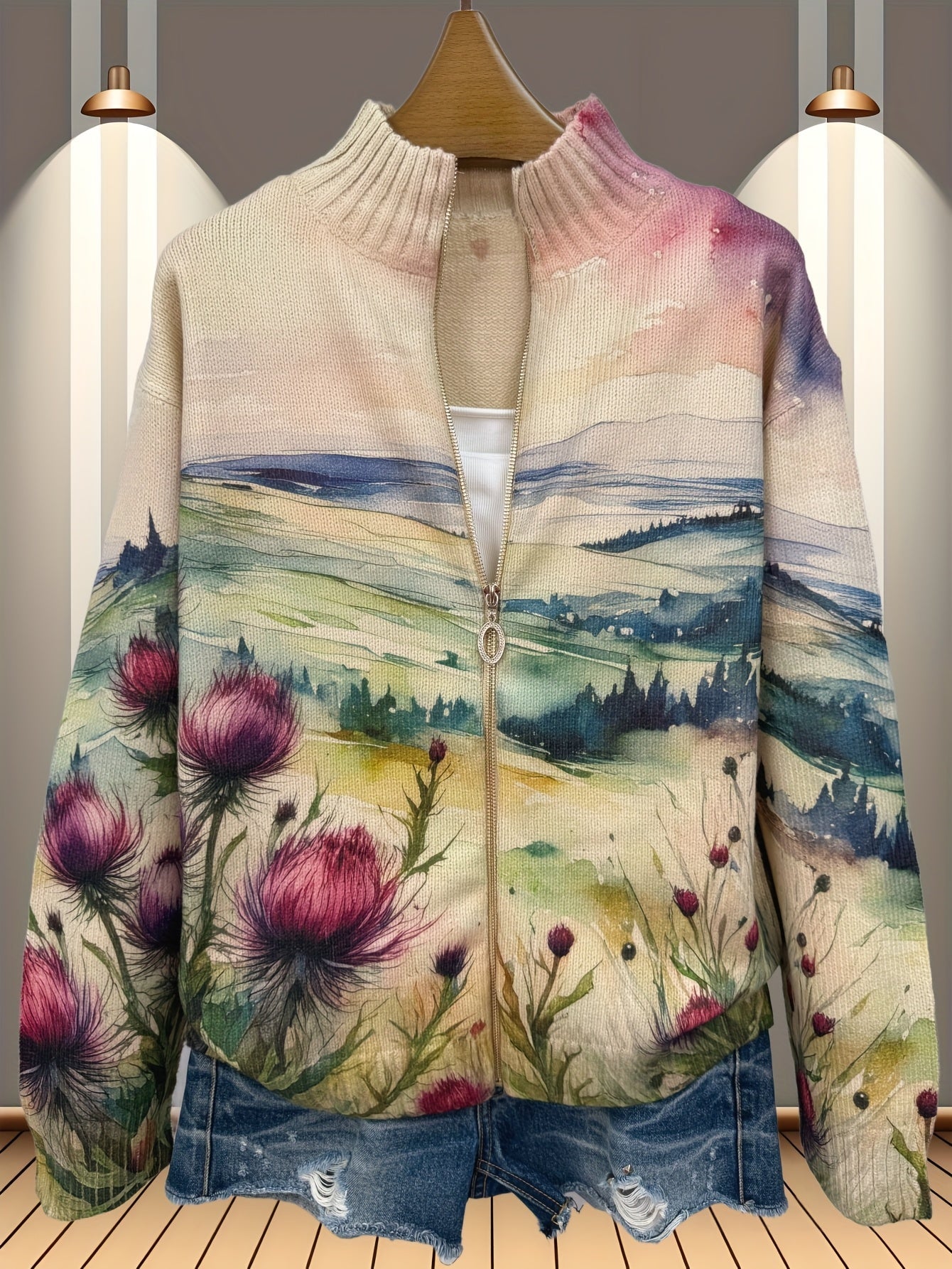 ZELDA | SCOTTISH THISTLE ZIP CARDIGAN FOR WOMEN
