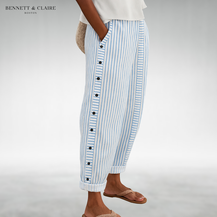 Talia™ lightweight comfort pants by THE WHITMORE FAMILY, soft fabric, relaxed fit, shown in a neutral color on a model.