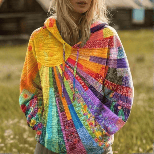 Amanda Wildflower Quilted Hoodie in black and yellow with a modern monogram logo by THE WHITMORE FAMILY.