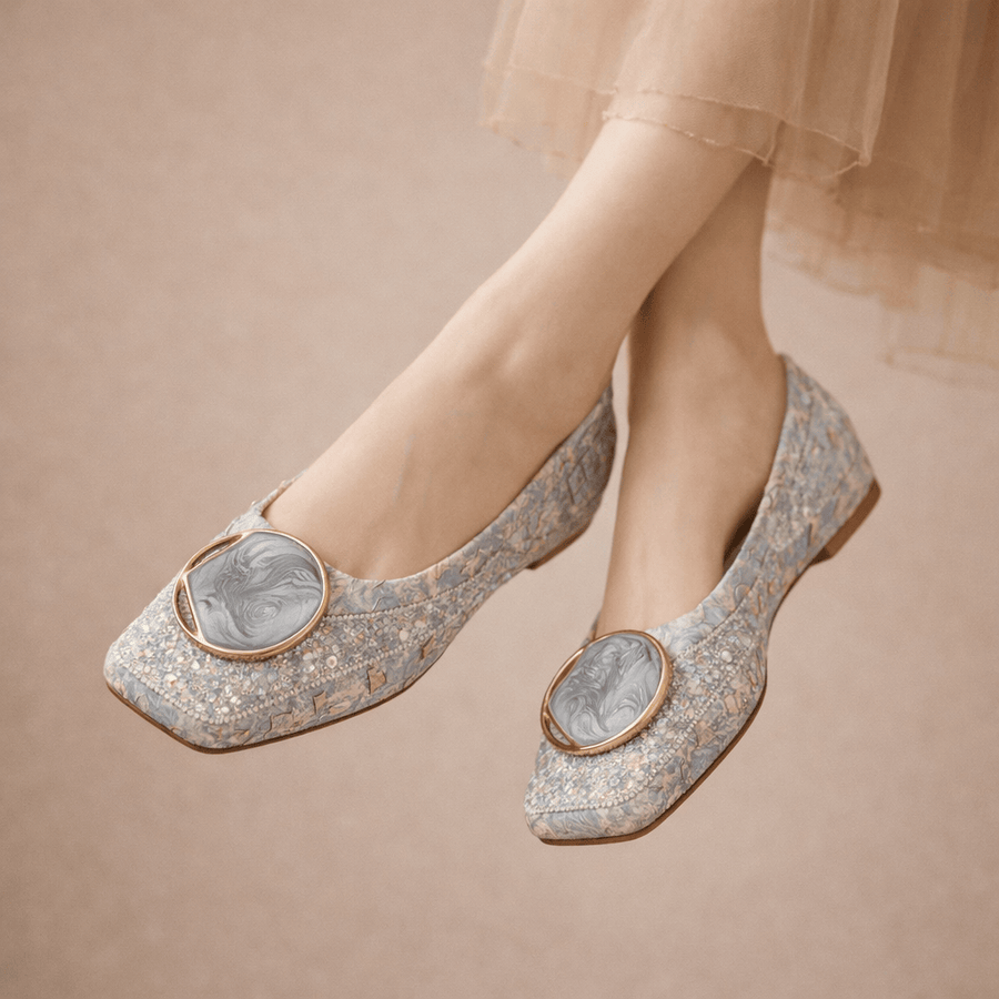 Orabella flats by THE WHITMORE FAMILY, stylish women's comfortable slip-on shoes with a sleek design and neutral color.