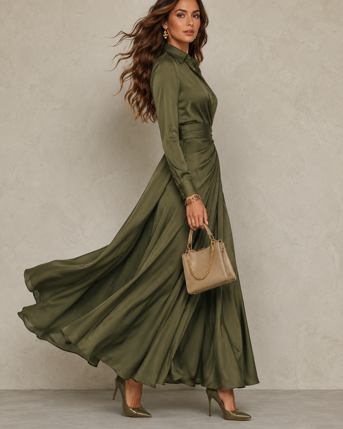 ELVENA™ | Green Wrap Maxi Dress