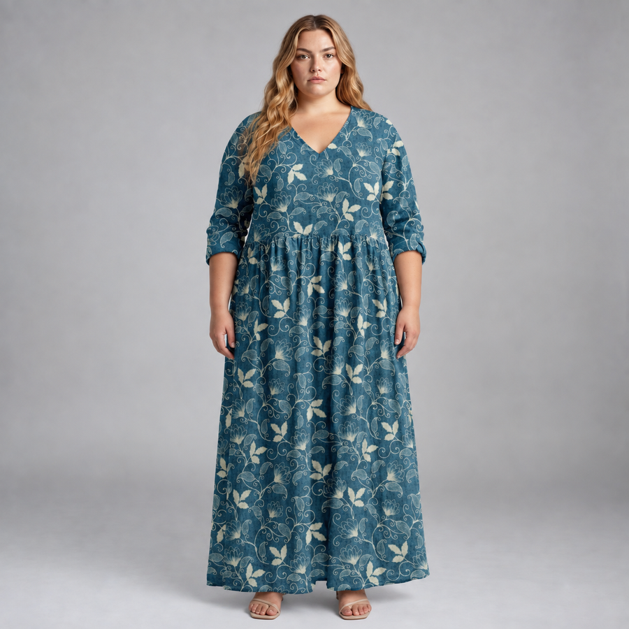Marivelle | Blue Vine Maxi Dress