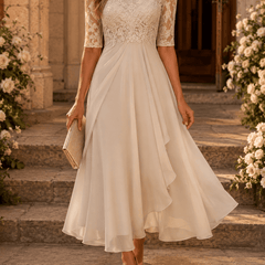 Rosa lace midi dress by THE WHITMORE FAMILY featuring delicate lace fabric and a fitted silhouette, displayed on a mannequin.