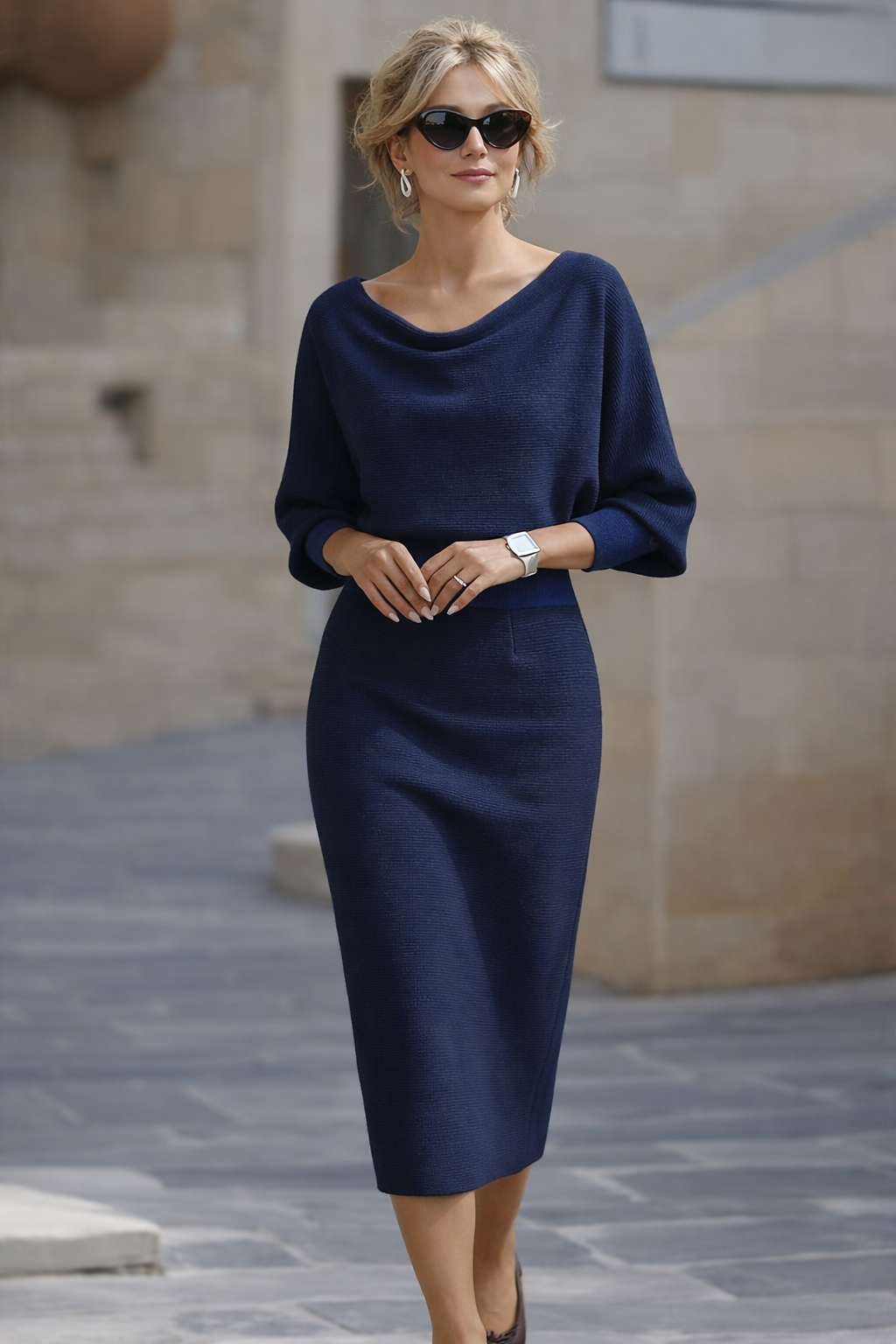 Lydia | Draped batwing-sleeve midi dress