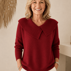 Women's warm sweater with soft collar by THE WHITMORE FAMILY, featuring cozy knit fabric and a stylish, relaxed fit.