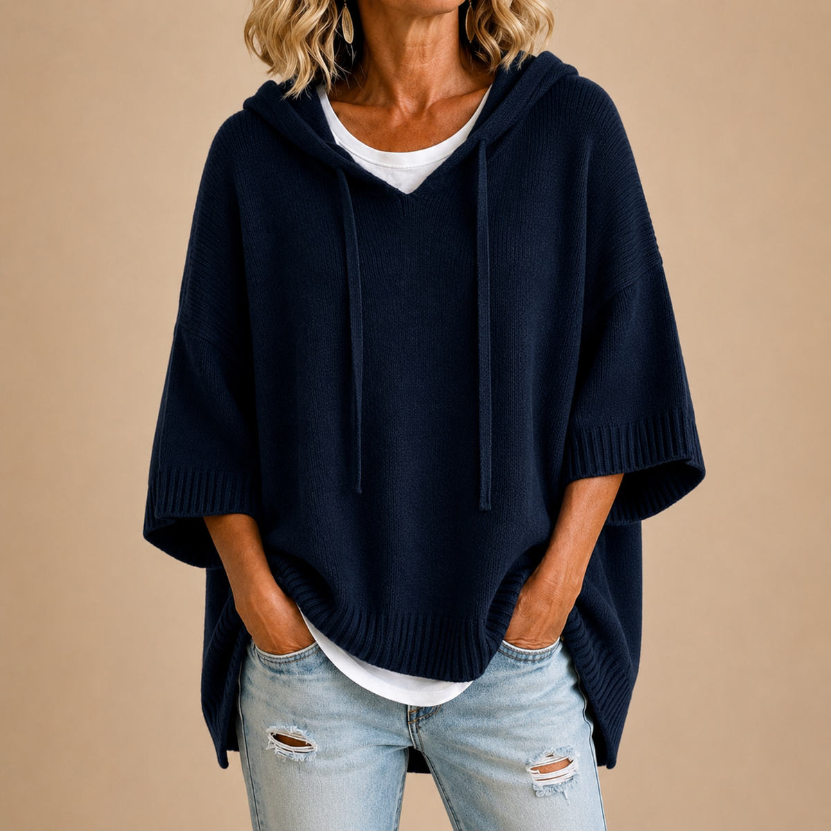 Knitted Poncho with Hood