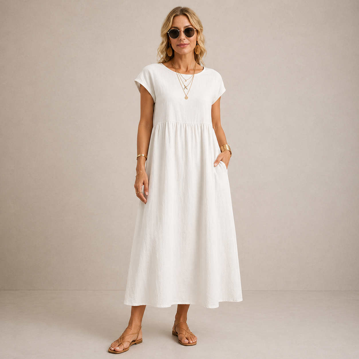 ELVENA™ | Breathable White Midi Dress