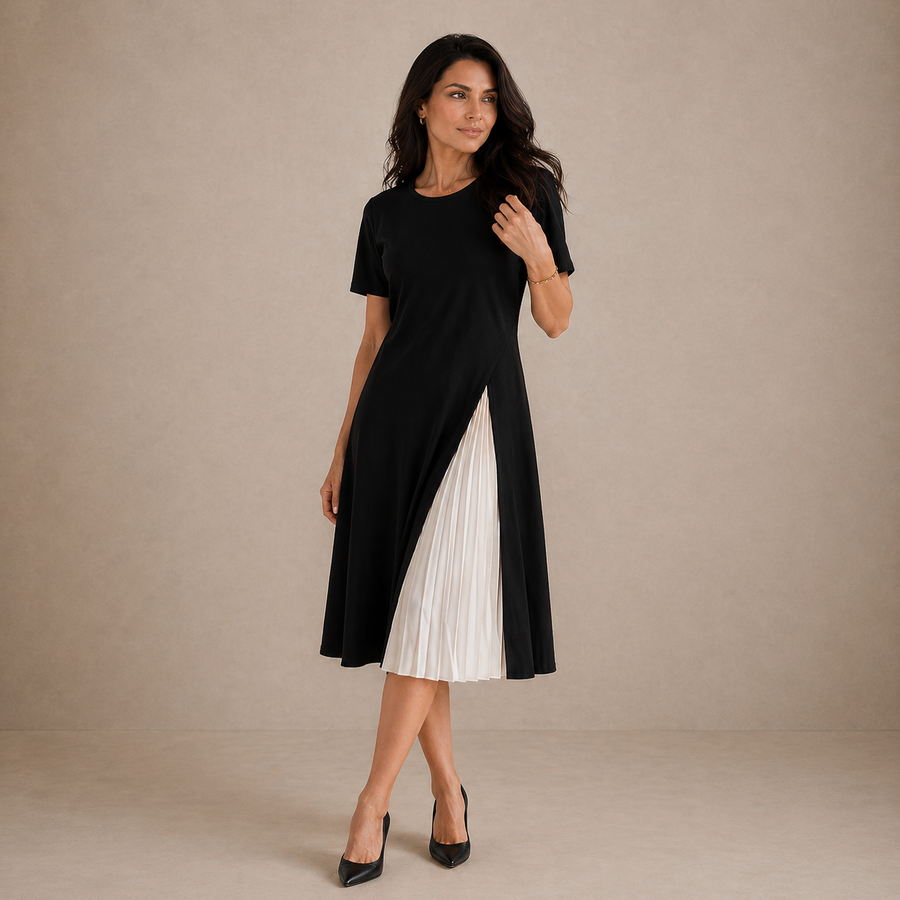 ELVENA™ | Pleated Panel Midi Dress