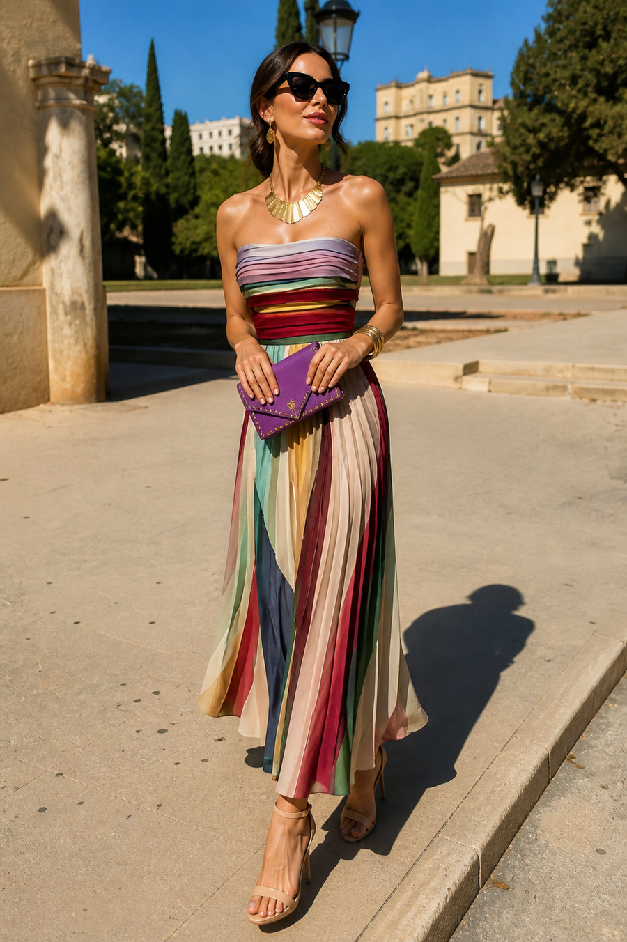 ELVENA™ | Strapless Pleated Maxi Dress