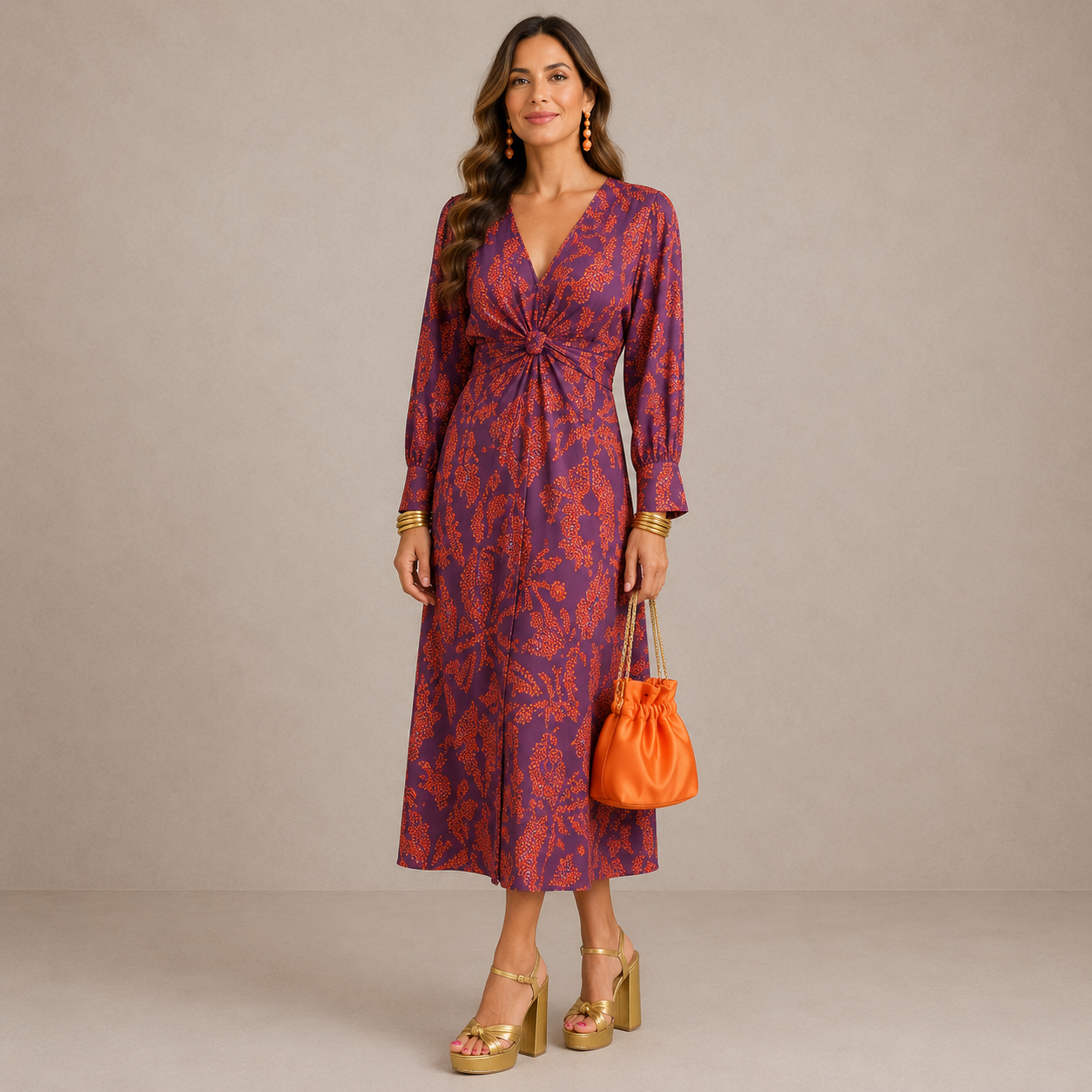 ELVENA™ | V-Neck Tie-Waist Midi Dress