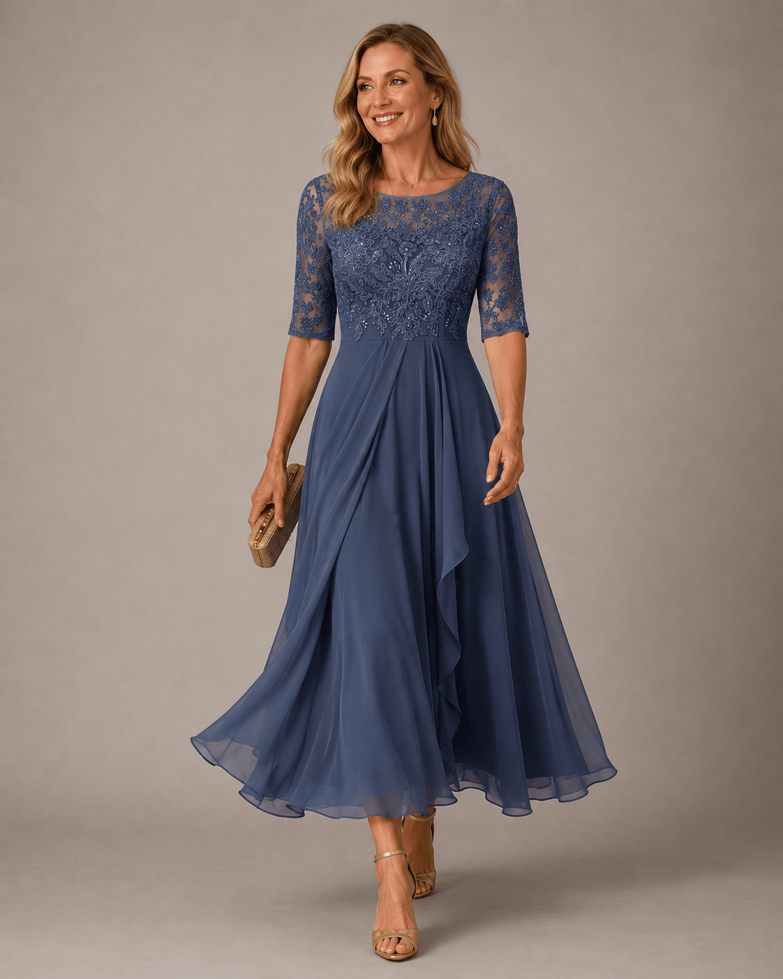 Lace midi dress in soft pink from THE WHITMORE FAMILY, featuring delicate lace fabric and a fitted silhouette.