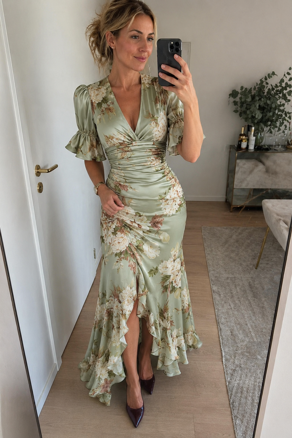 ELVENA™ | Ruched Floral Maxi Dress