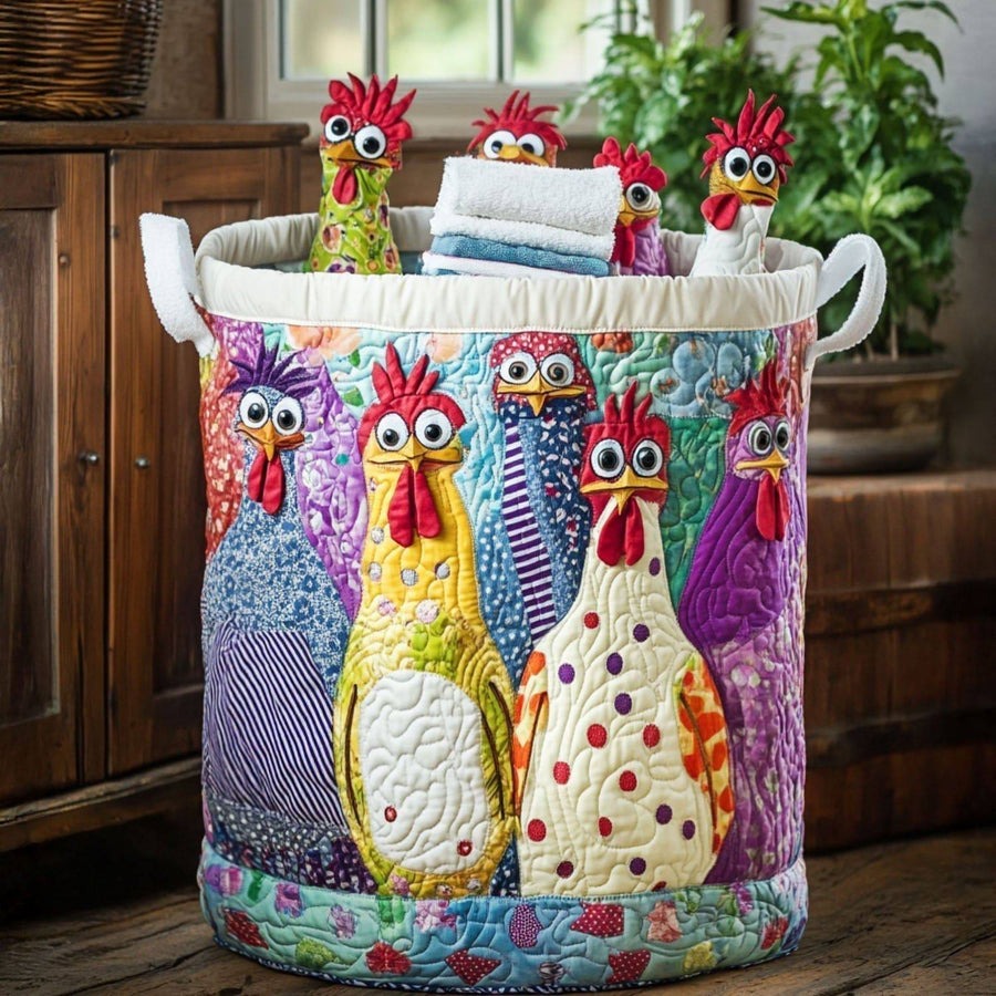 Quilted laundry basket by THE WHITMORE FAMILY featuring a soft, textured fabric with a rounded shape and sturdy handles.