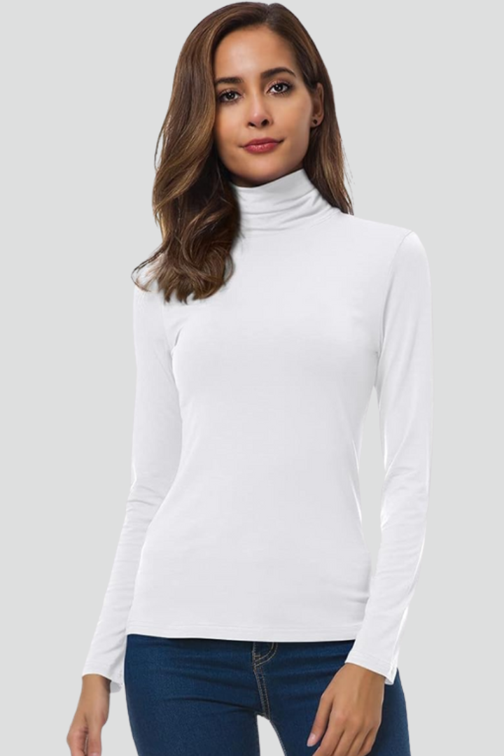 Women’s Turtleneck Sweater with Long Sleeves and Plain Surface