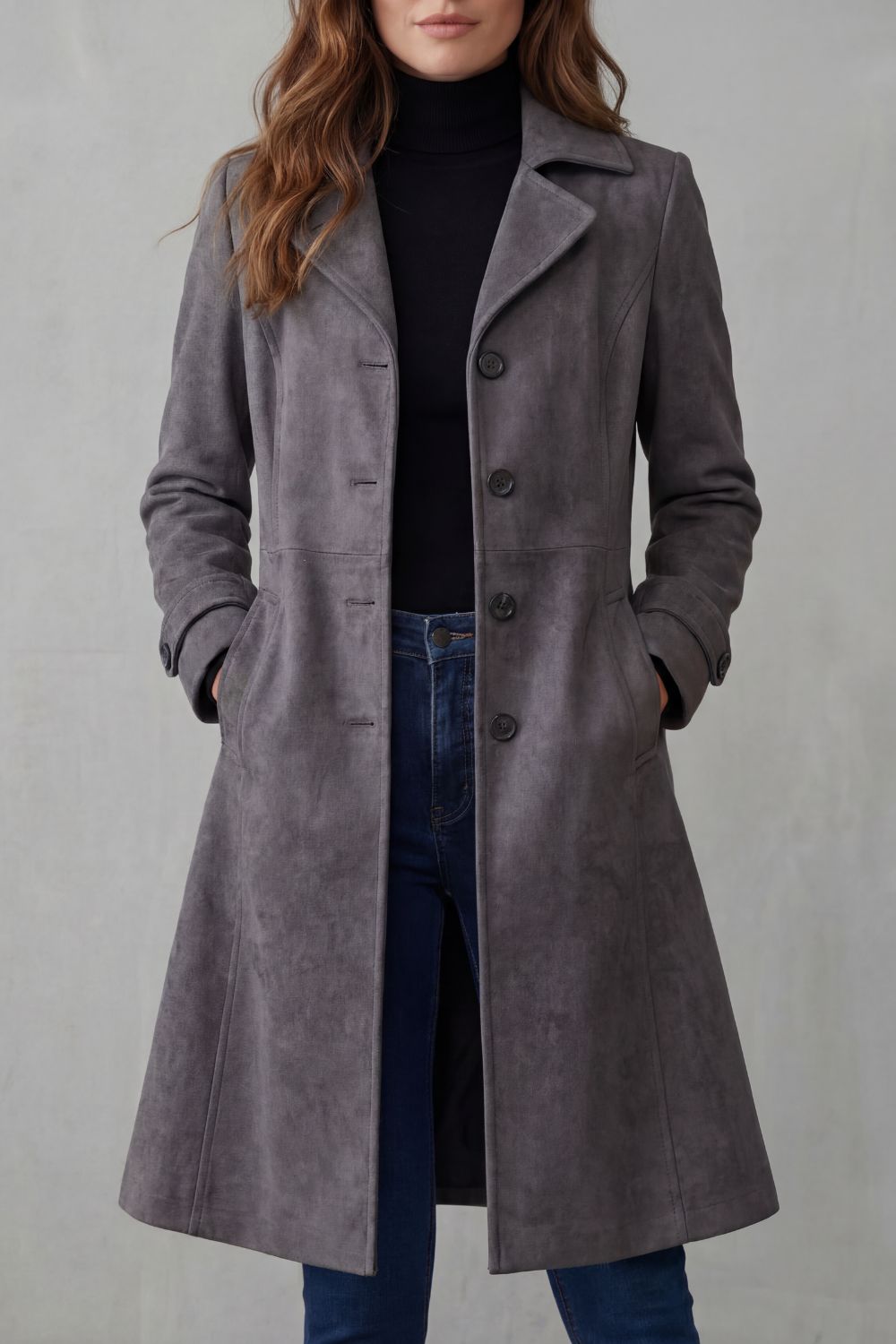 Sofia | Vintage Suede Effect – Long Coat
