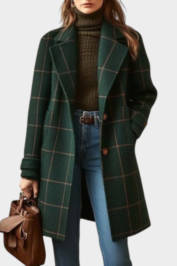 Adriana™ Classic Check Autumn Coat by THE WHITMORE FAMILY, featuring a stylish plaid pattern and warm fabric for fall wear.