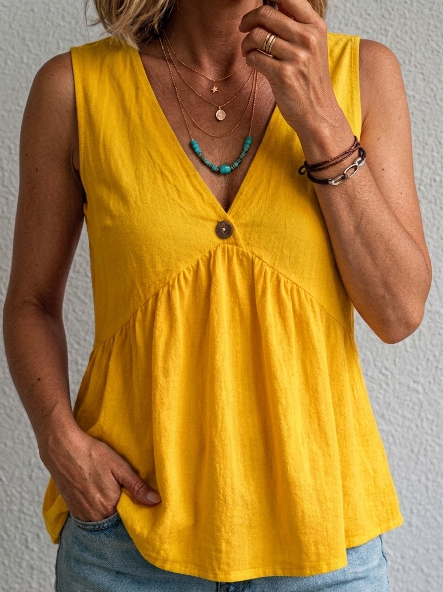 Charlotte | V-Neck Cotton Sleeveless Top
