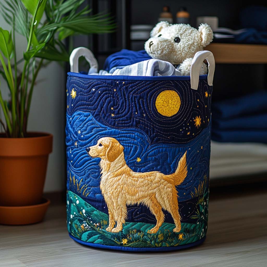 Golden Dog Charm | Quilted Storage Basket