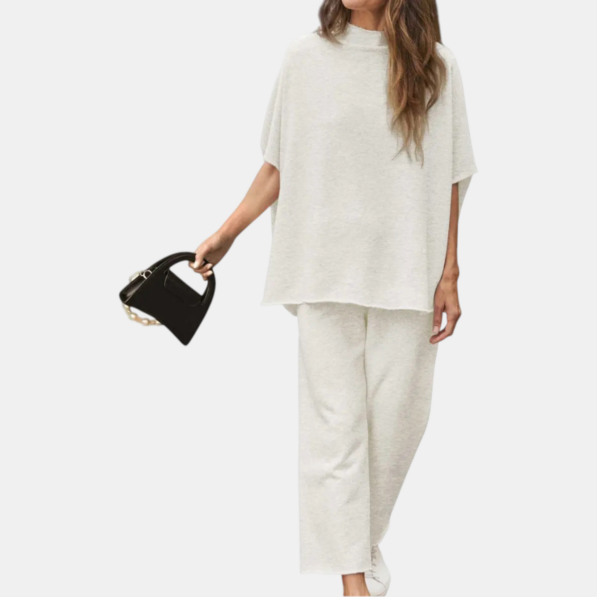 Women's Mock Neck Lounge Set Wide Leg Cropped Pants