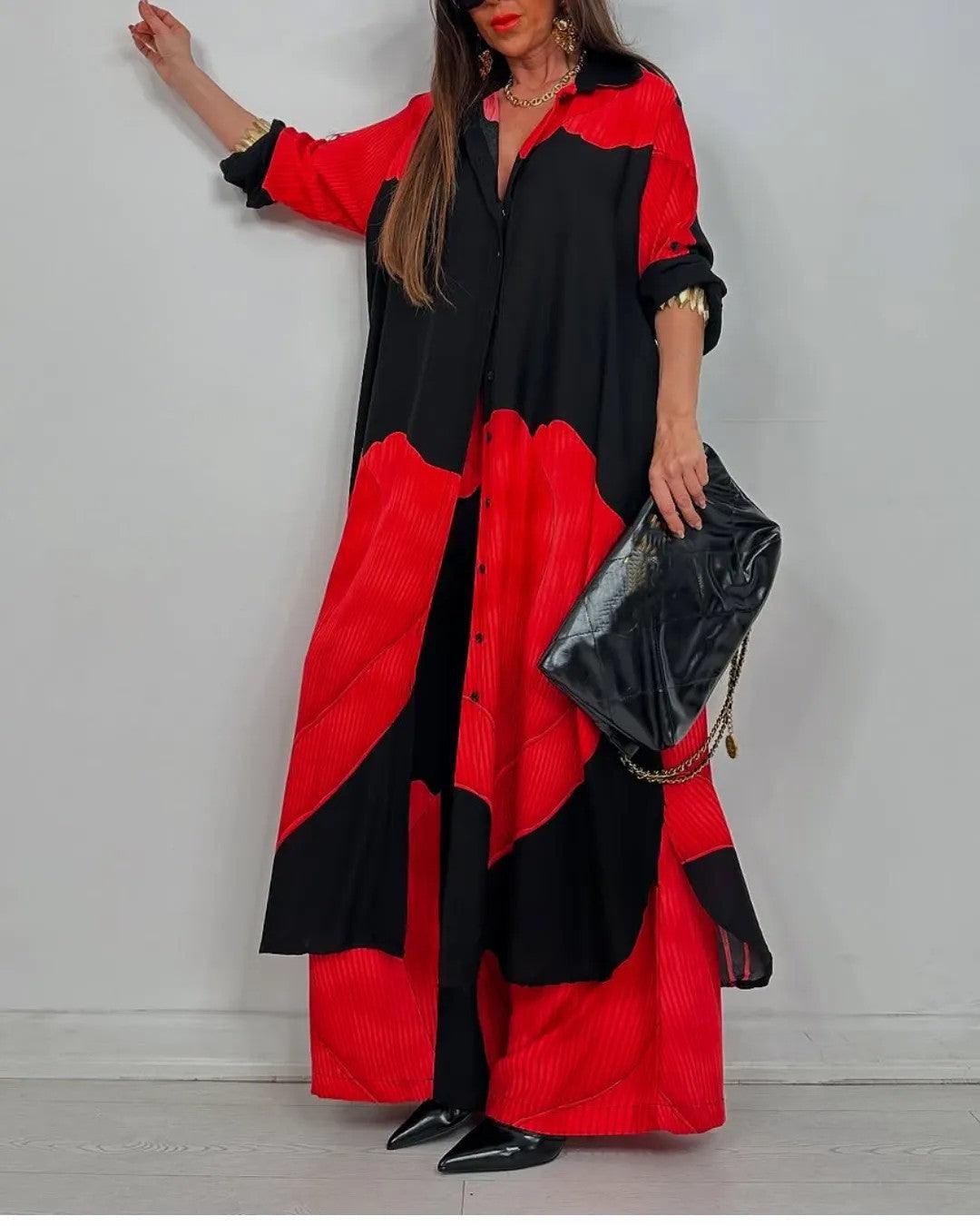 Hollis & June | V-Neck Patchwork Top & Trouser Set
