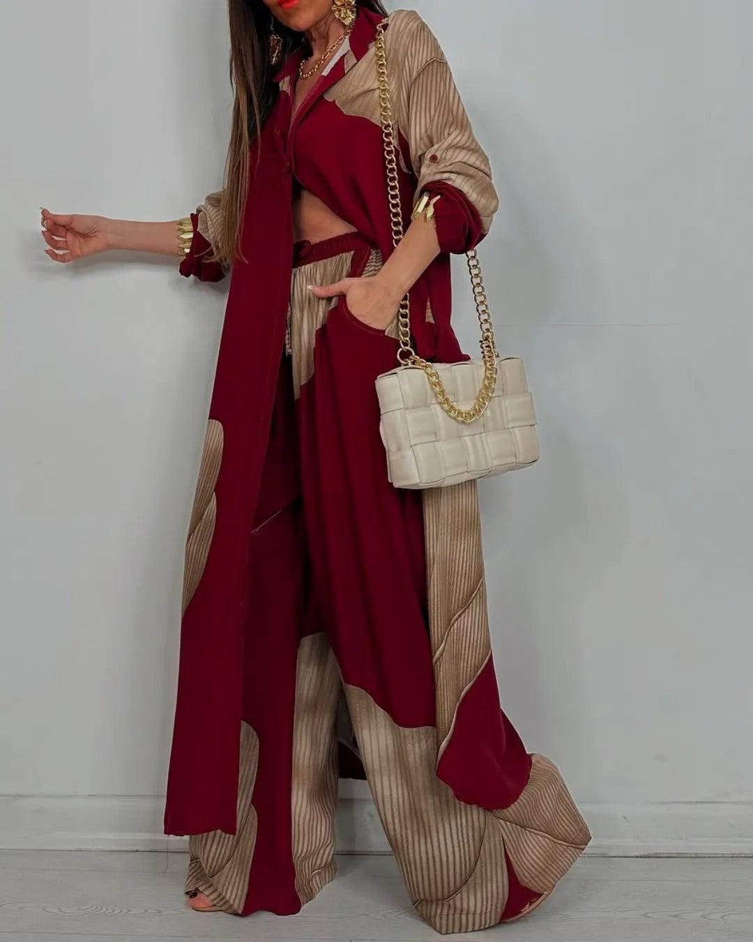 Hollis & June | V-Neck Patchwork Top & Trouser Set