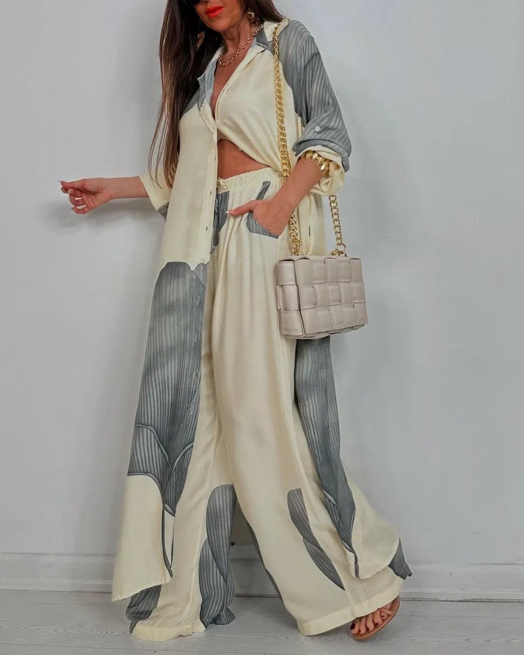 Hollis & June | V-Neck Patchwork Top & Trouser Set