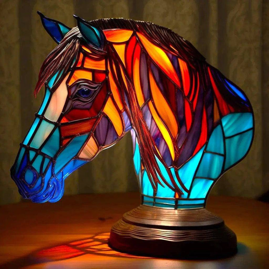 Bella Majestic Horse Glow Lamp by THE WHITMORE FAMILY, soft-lit ceramic horse lamp with a gentle glow in a cozy setting.
