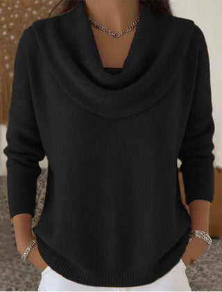Cream-colored cowl neck women's jumper sweater by THE WHITMORE FAMILY, featuring a cozy, relaxed fit and soft knit fabric.