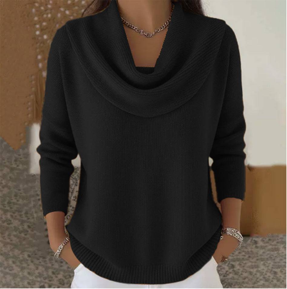 Cream-colored cowl neck women's jumper sweater by THE WHITMORE FAMILY, featuring a cozy, relaxed fit and soft knit fabric.