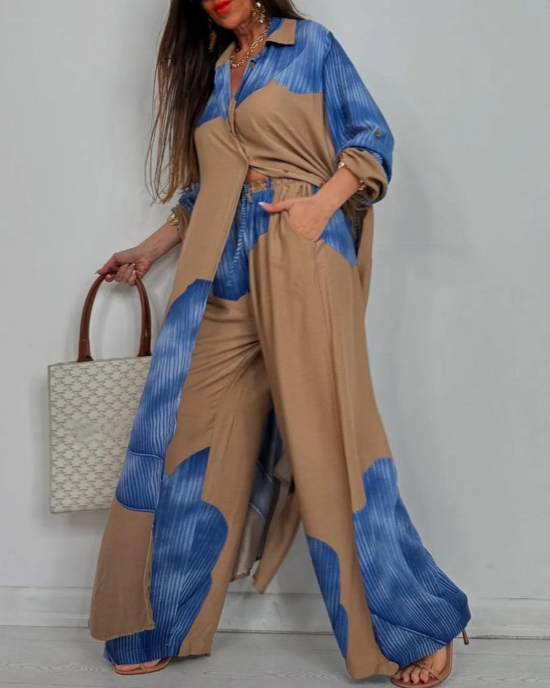 Hollis & June | V-Neck Patchwork Top & Trouser Set