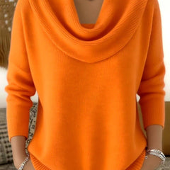 Women’s cowl neck jumper sweater by THE WHITMORE FAMILY featuring a cozy, stylish design with a draped neckline and soft knit fabric.