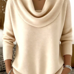 THE WHITMORE FAMILY women's cowl neck jumper sweater, featuring a cozy knit design and relaxed fit in neutral tones.