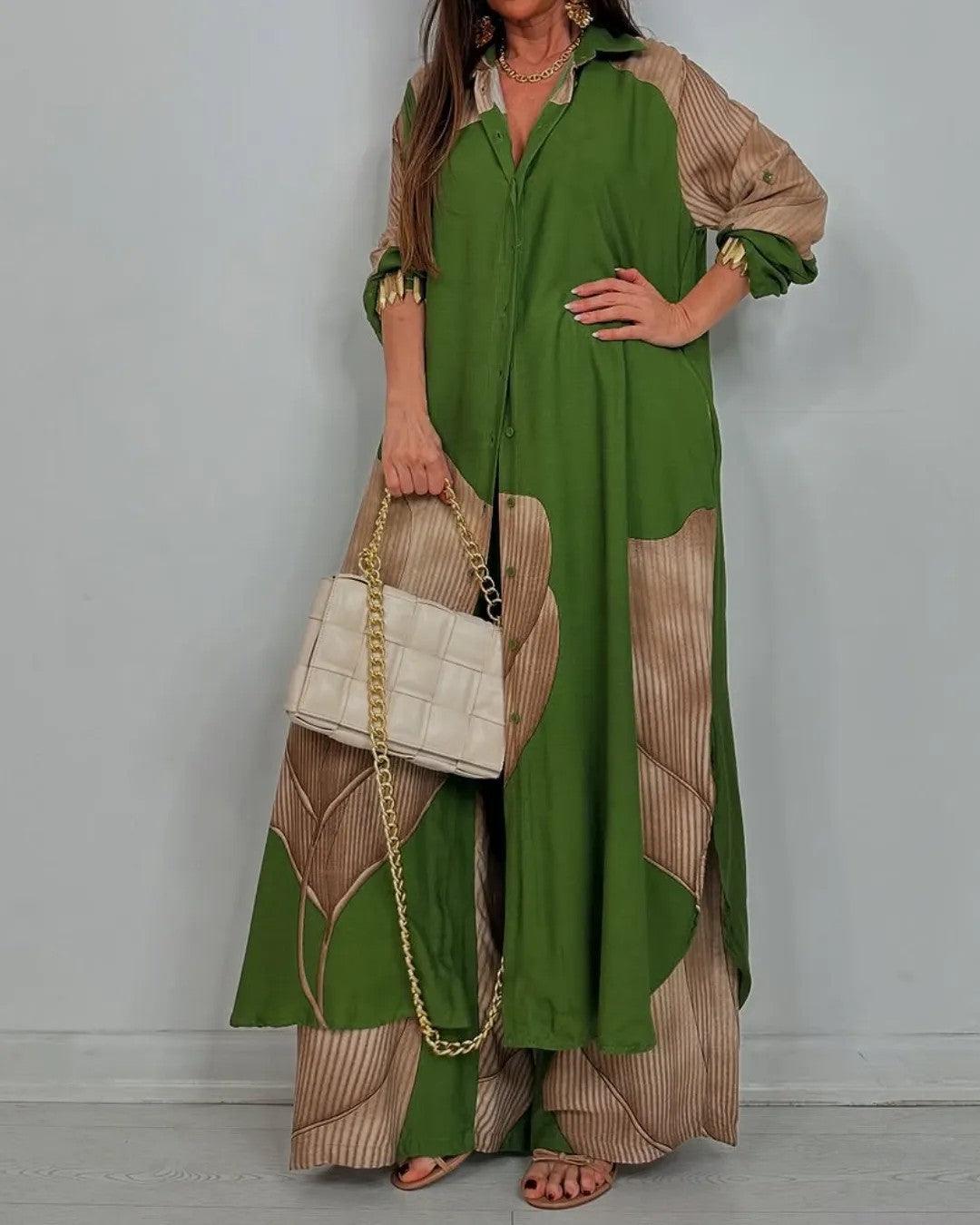 Hollis & June | V-Neck Patchwork Top & Trouser Set