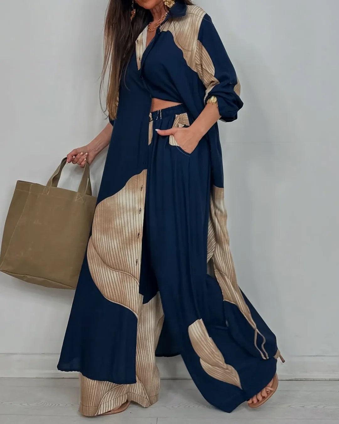 Hollis & June | V-Neck Patchwork Top & Trouser Set