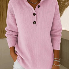 Pink V-neck polo jumper for women by THE WHITMORE FAMILY, featuring a cozy sweater design and a stylish fit.