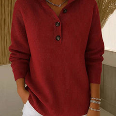Red V-neck polo jumper for women by THE WHITMORE FAMILY, featuring a cozy sweater design with a classic fit.