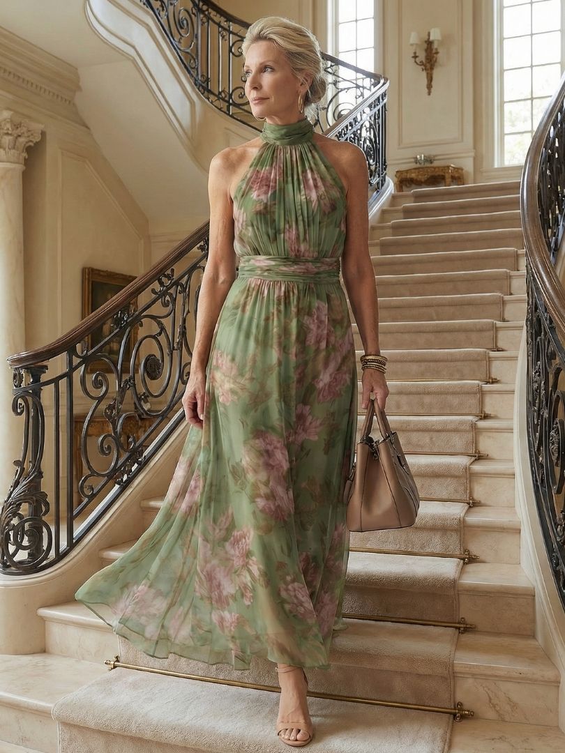 ELVENA™ | Halter Floral Midi Dress