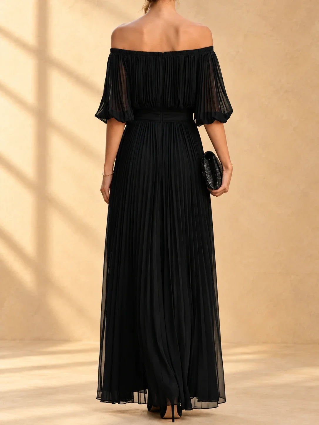 Genevieve | Off-shoulder chiffon maxi dress with flowing skirt