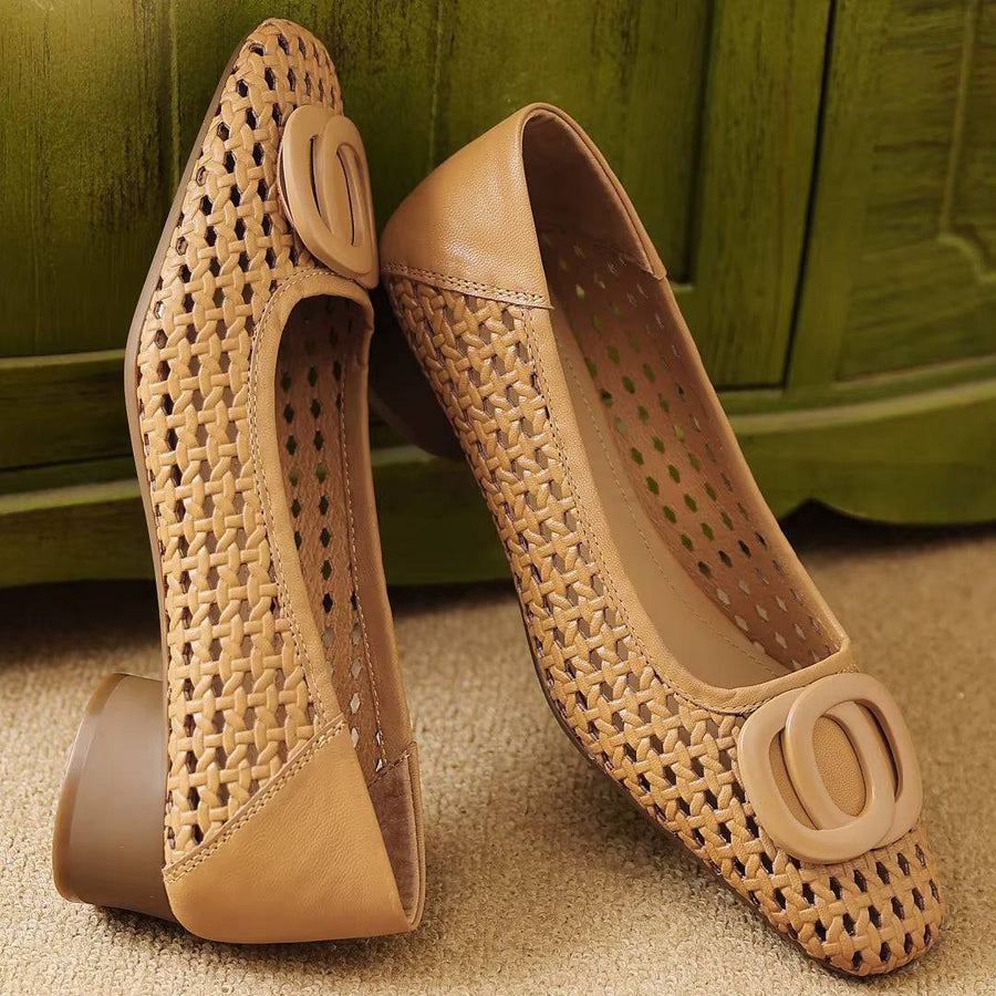 Opium woven leather flats by THE WHITMORE FAMILY featuring intricate woven design and sleek, comfortable slip-on style.