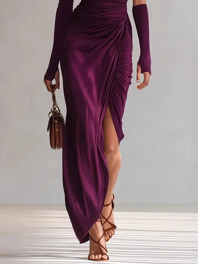 Josephine | One-shoulder ruched maxi dress with single long sleeve