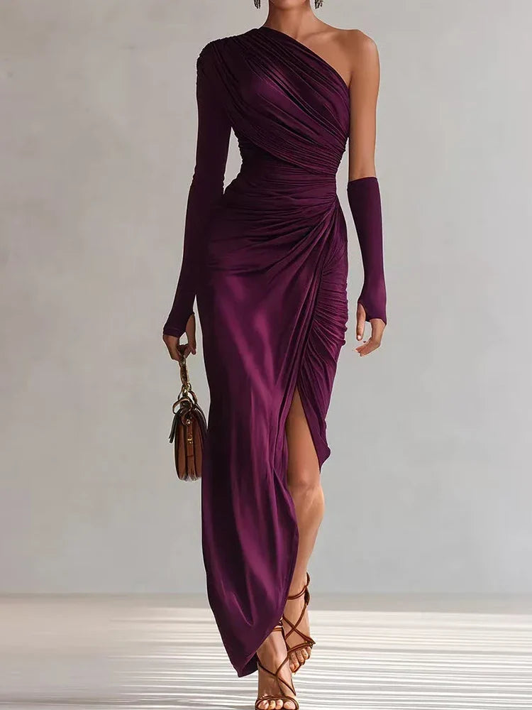 Josephine | One-shoulder ruched maxi dress with single long sleeve