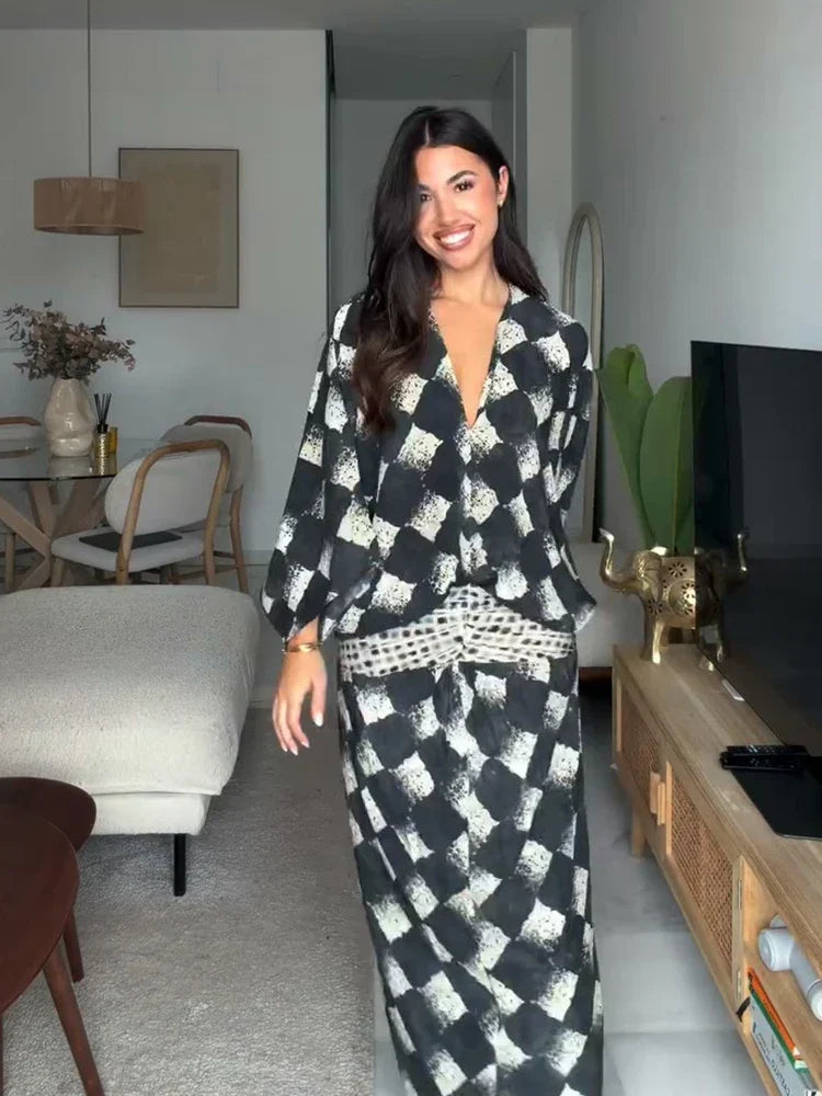 ELVENA™ | Monochrome Print Maxi Dress