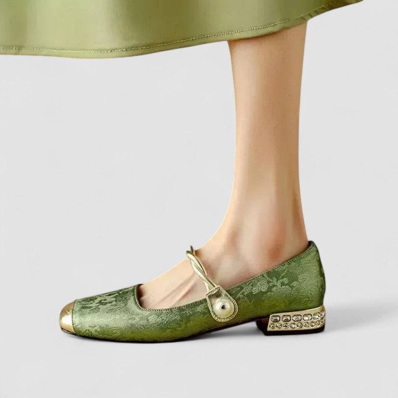 Mestelle Mary Jane orthopedic shoes by THE WHITMORE FAMILY, beige with strap and comfortable sole, designed for supportive footwear.