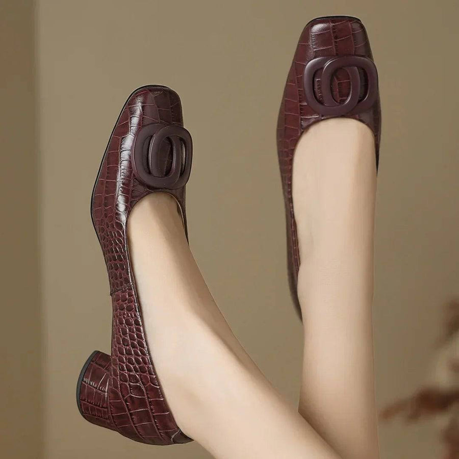 Opium Croc leather flats by THE WHITMORE FAMILY featuring textured crocodile pattern and sleek slip-on design.