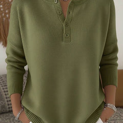 Women's Henley button-up knit sweater by THE WHITMORE FAMILY, featuring a cozy, stylish design with a front button placket.