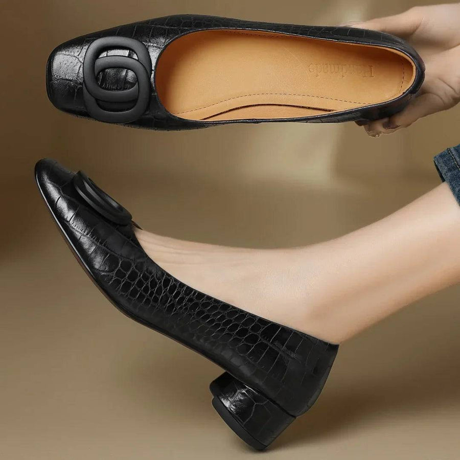 Opium Croc leather flats by THE WHITMORE FAMILY, featuring a sleek crocodile texture and classic slip-on design.
