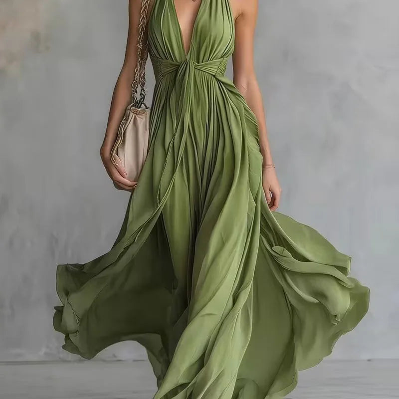 LILAC | Purple Maxi Dress Halter Draped Flowy Elegant Evening Style